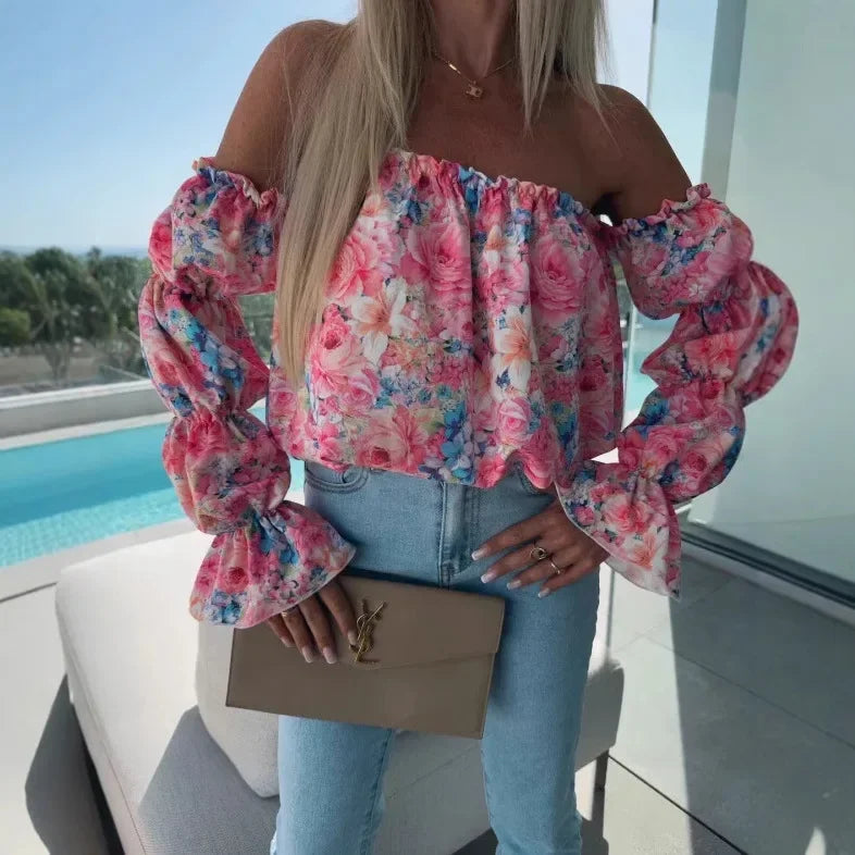 Blusa Florenze™ Ombro a Ombro com Design Floral Elegante