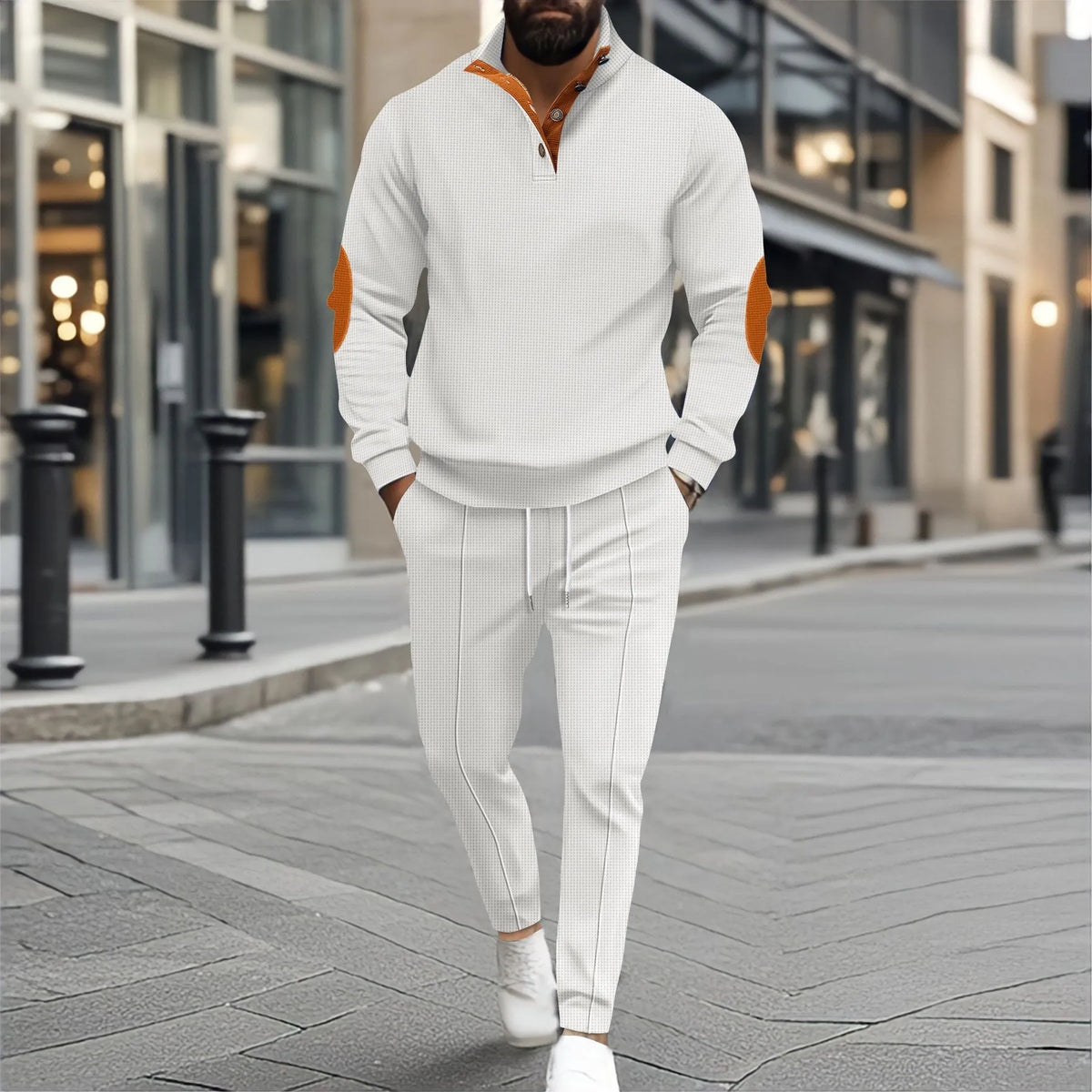 Conjunto Bergamo™ com Suéter de Gola Alta, Cotoveleiras e Calça de Corte Alinhado