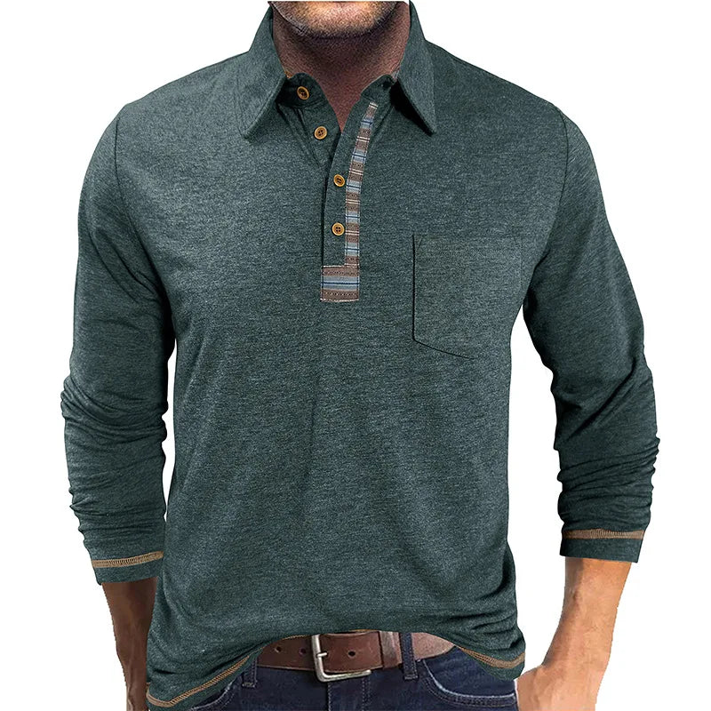 Camisa Manga Longa Bellford™ Com Gola Polo e Acabamento Refinado