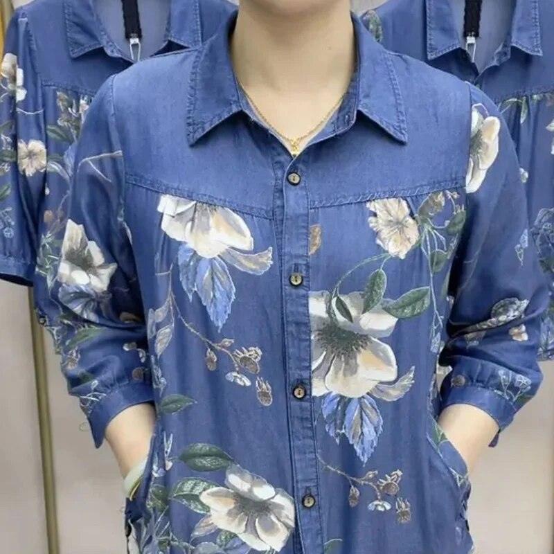 Camisa Jeans Floral Carmen™ - Elegância Floral com Um Toque de Vintage para Primavera e Verão! - ModernLar