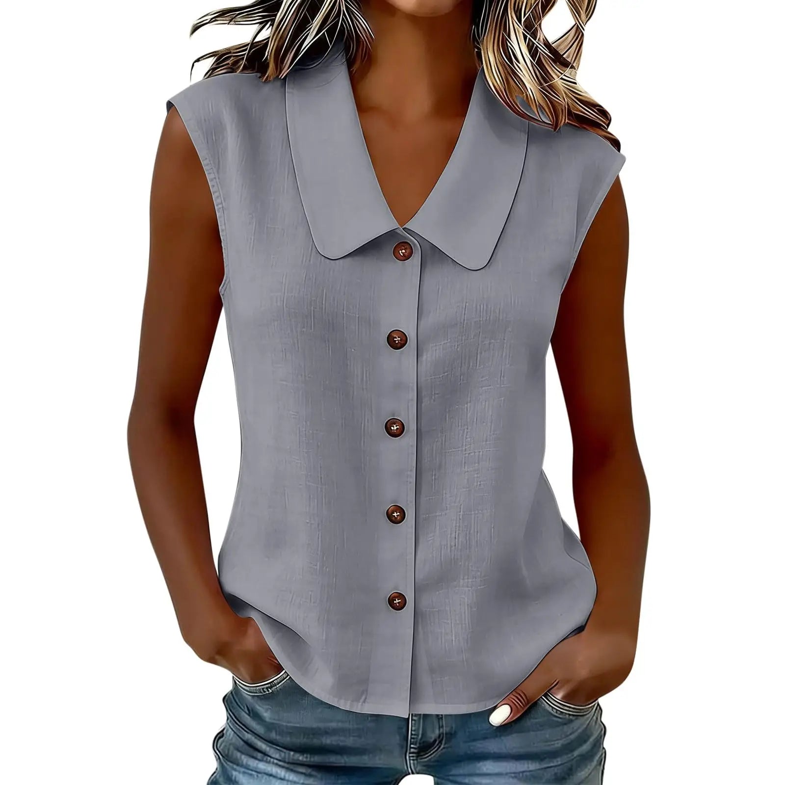 Camisa Celinea™ em Linho de algodão Com Gola Elegante e Botões Frontais / Leveza Que Combina Com Tudo