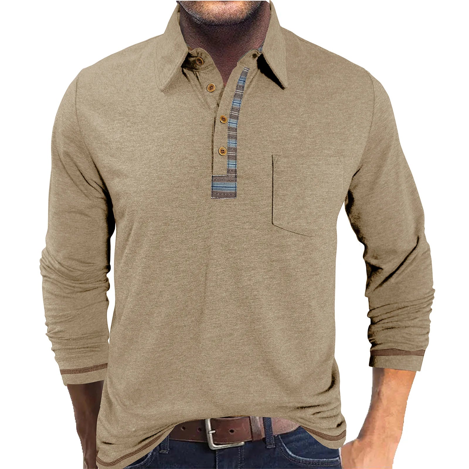 Camisa Manga Longa Bellford™ Com Gola Polo e Acabamento Refinado