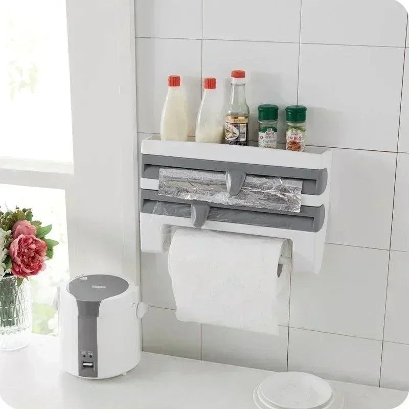 Organizador de Rolos Modern Lar™ Com Suportes e Cortador Integrado / Organização e Praticidade Sem Furos na Sua Cozinha!