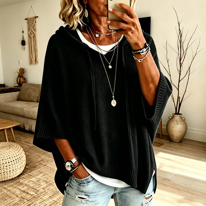 Suéter Lorena™ em Tricô com Capuz e Modelagem Ampla / Conforto Envolvente com um Visual Descontraído