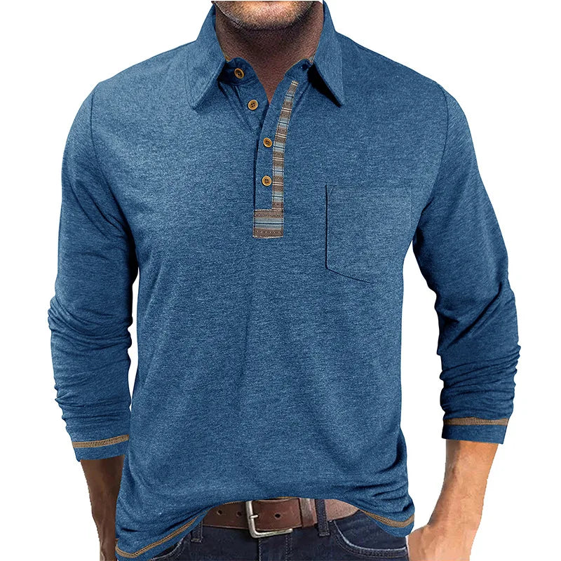 Camisa Manga Longa Bellford™ Com Gola Polo e Acabamento Refinado