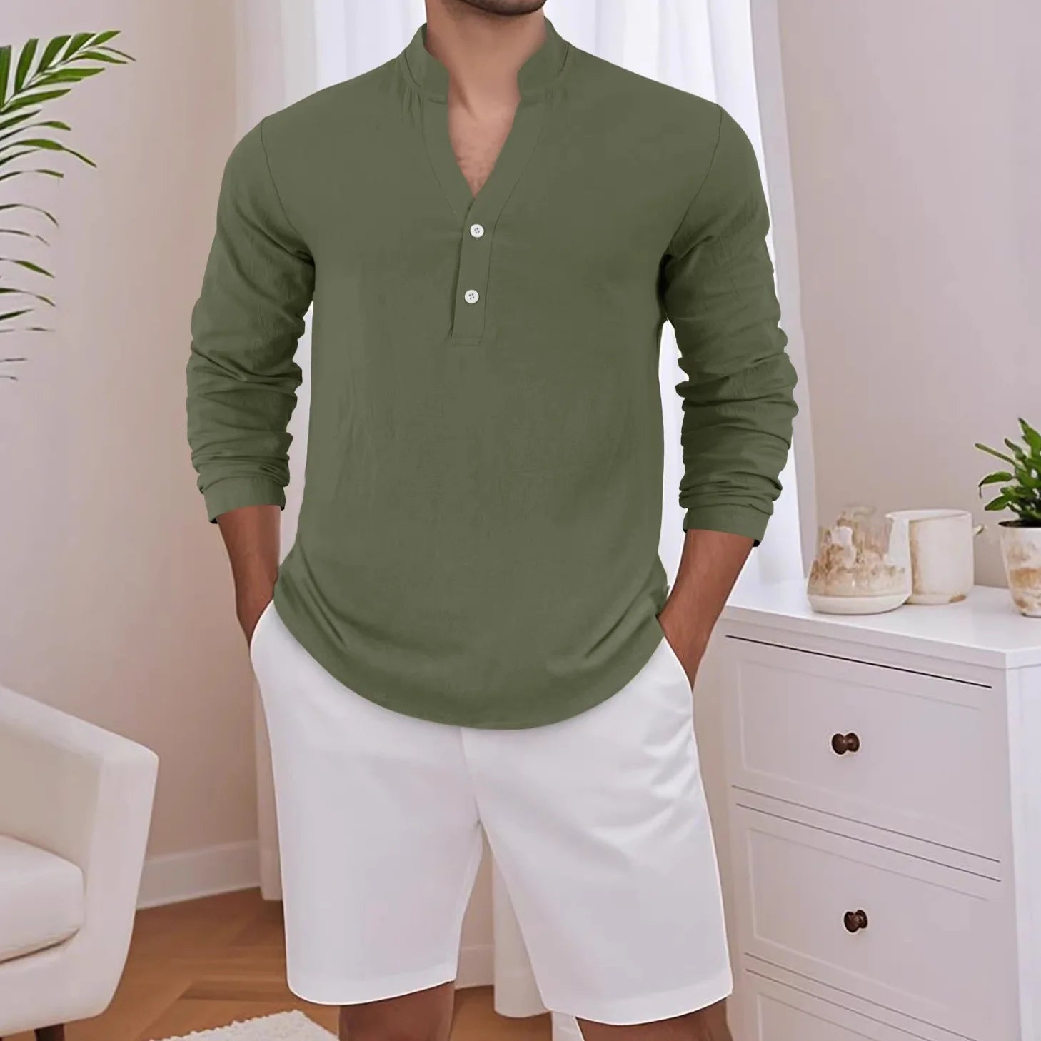 Camisa Stephan™ Em Linho de Algodão com Design Minimalista