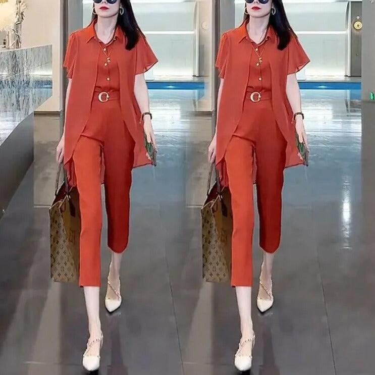 Conjunto Abravanel™ de Camisa com Cardigã Sobreposto + Calça Alfaiataria / Elegância Atemporal para a Mulher Moderna! - ModernLar