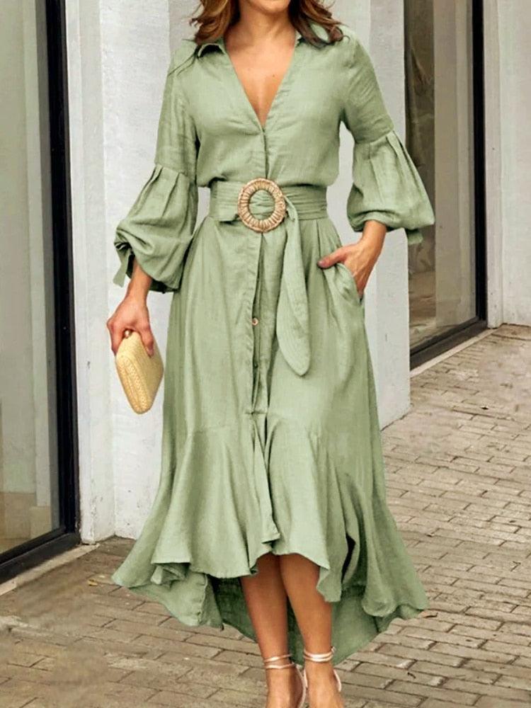 Vestido Kourtney™ com Mangas em Lapela e Saia com Babado! - ModernLar