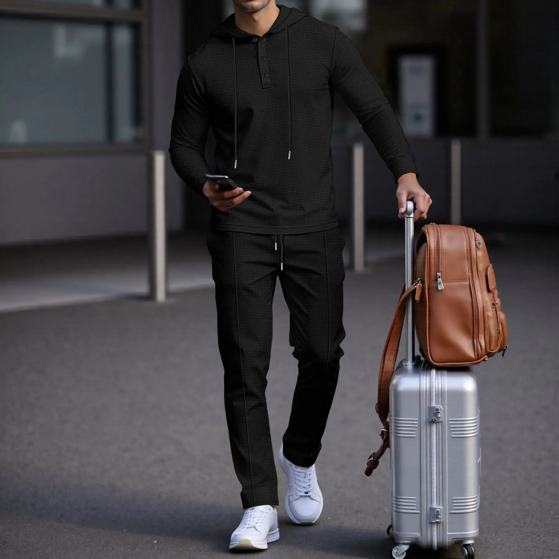 Conjunto Manchester™ em Algodão Texturizado com Capuz e Calça Slim