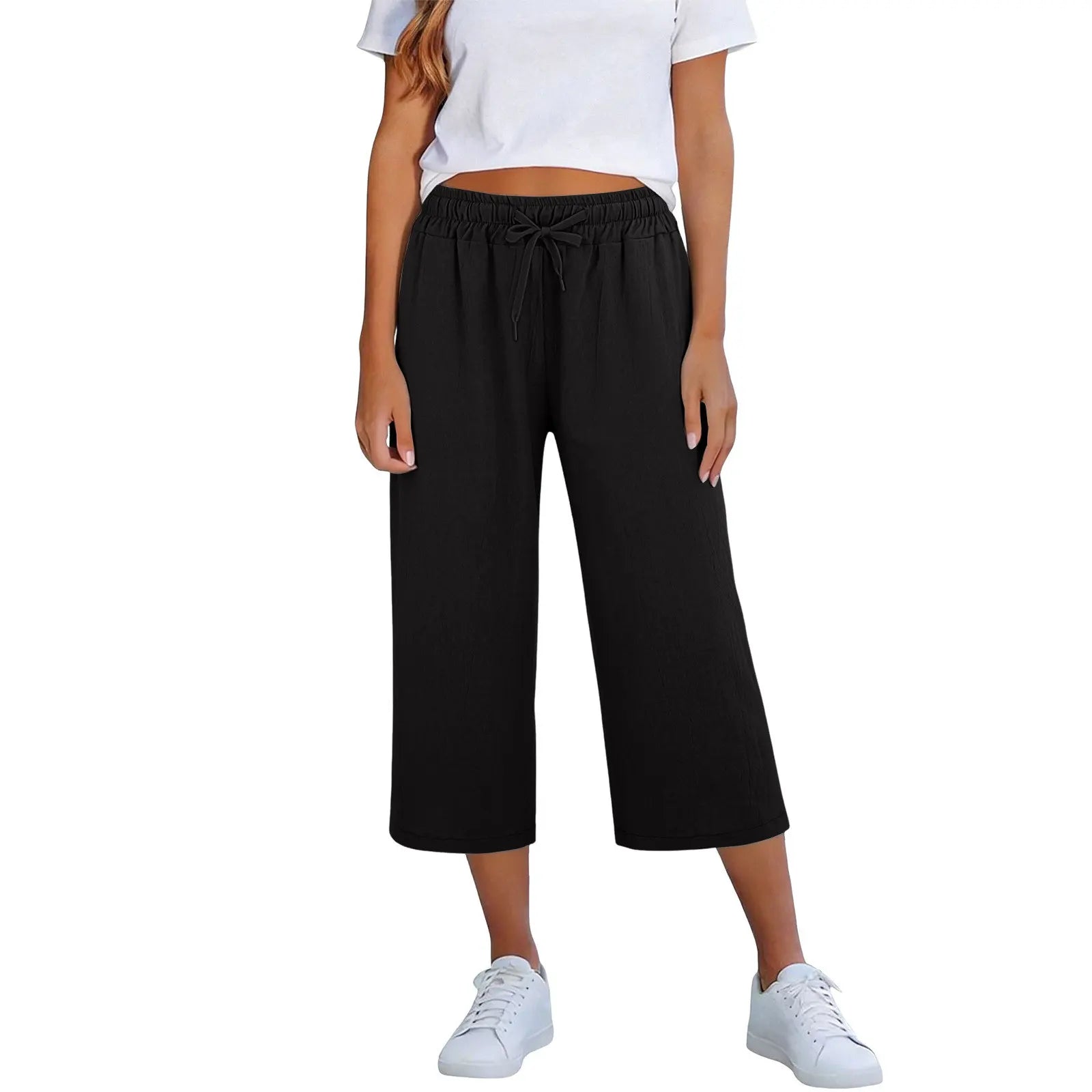 Calça Lisia™ Pantacourt com Cintura Elástica e Cordão Ajustável / Conforto Leve Para Usar Todos Os Dias!