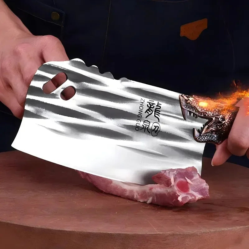 (Compre 1 e Leve 2) Cutelo Quebra-Ossos Dragão Imperial™ com Lâmina Texturizada e Cabo Ornamentado / Poder e Elegância na Arte de Cortar!