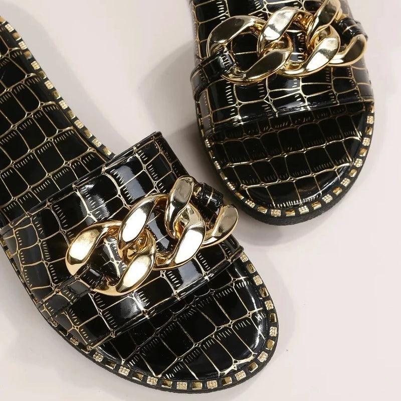 Rasteirinhas CrocoChic™ - Um Toque de Luxo aos Seus Pés! - ModernLar