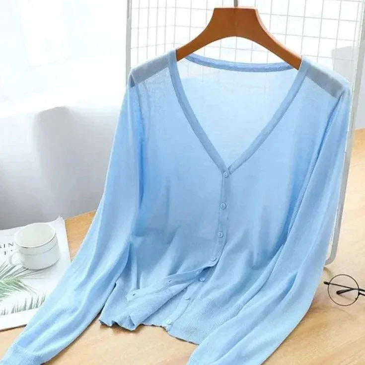 Blusinha Estilo Cardigan AmeliaSunset™ - Moda Verāo Outono com Frescor e Proteção UV - ModernLar