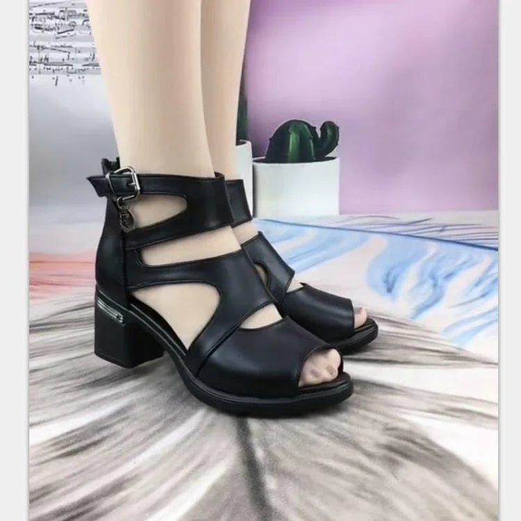 Sandália Hera™ com Design em Tiras em Couro PU + Salto Bloco / Feita especialmente para mulheres vaidosas e elegantes! - ModernLar