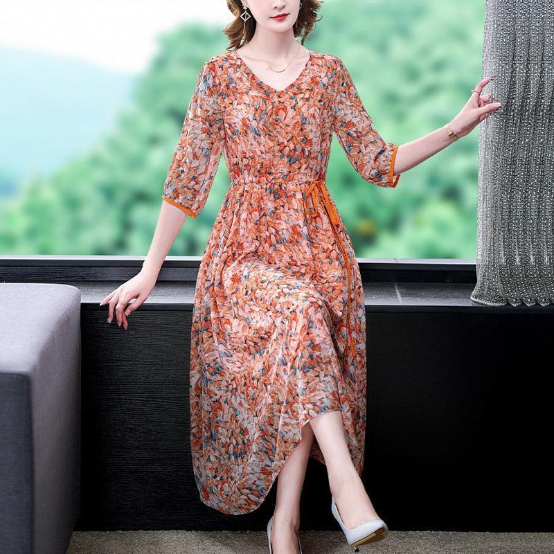 Vestido Floral Anastácia™ em Chiffon / O Vestido com Caimento Soltinho mais Elegante e Versátil de 2023! - ModernLar