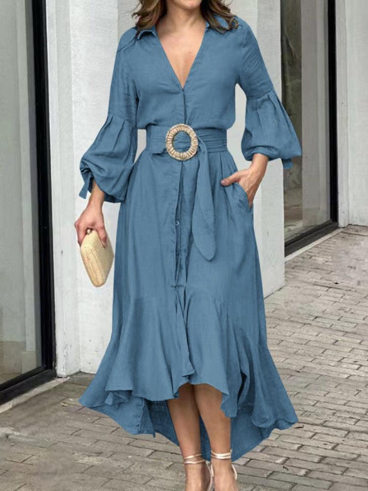Vestido Kourtney™ com Mangas em Lapela e Saia com Babado! - ModernLar