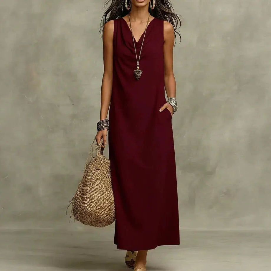 Vestido Aveline™ com Decote Drapeado, Caimento Soltinho e Bolsos Laterais