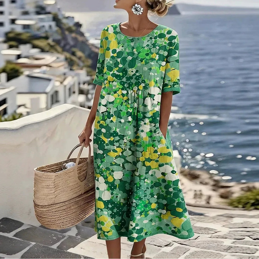 Vestido Florenne™ com Estampa Floral Abstrata e Modelagem Ampla / Cores Que Trazem Leveza Ao Visual