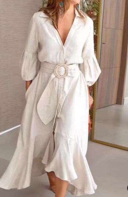 Vestido Kourtney™ com Mangas em Lapela e Saia com Babado! - ModernLar