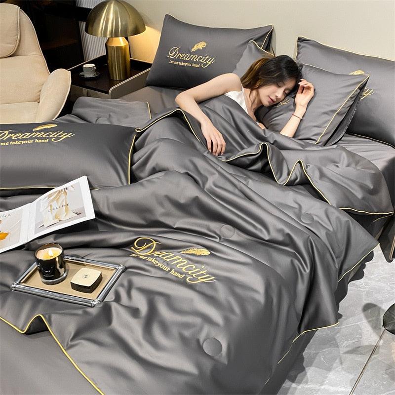 Conjunto Acetinado DreamCity™ de Cobertor + Fronhas / Deite-se com o máximo de maciez e conforto! - ModernLar