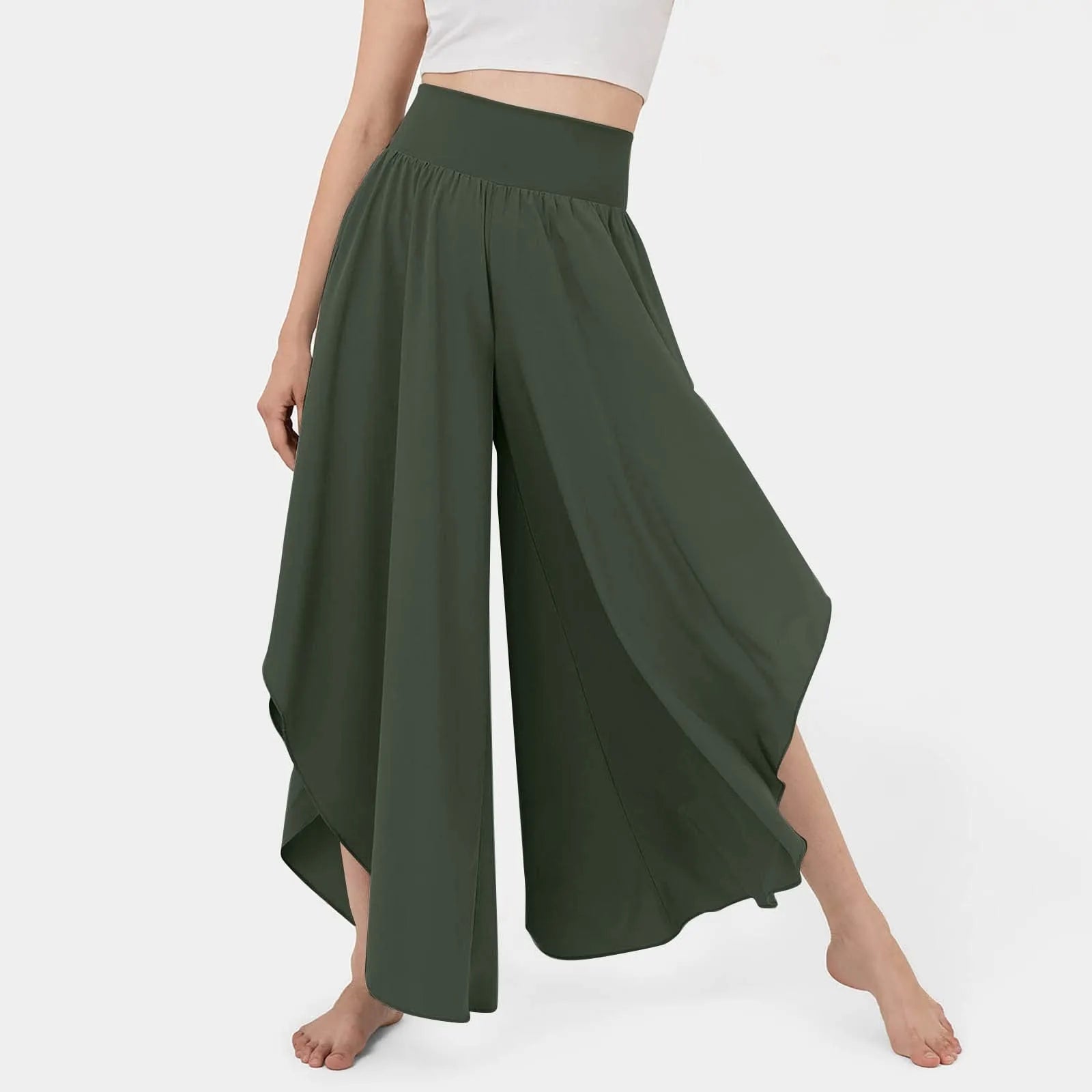Calça Marvelle™ com Cintura Alta Marcada e Modelagem Pantalona com Recortes Assimétricos / A Fluidez De Uma Saia Com A Praticidade De Uma Calça