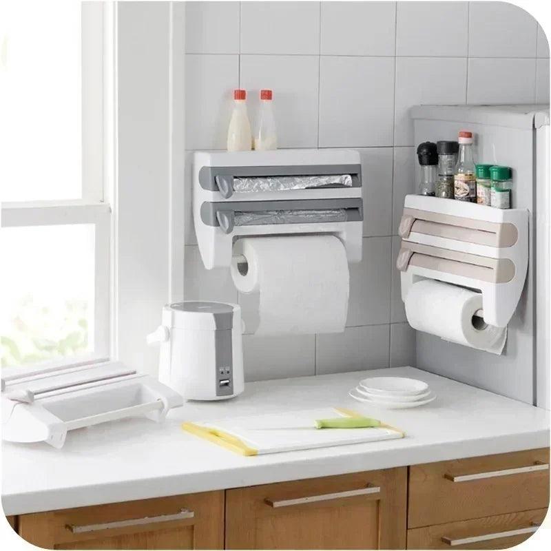 Organizador de Rolos Modern Lar™ Com Suportes e Cortador Integrado / Organização e Praticidade Sem Furos na Sua Cozinha!