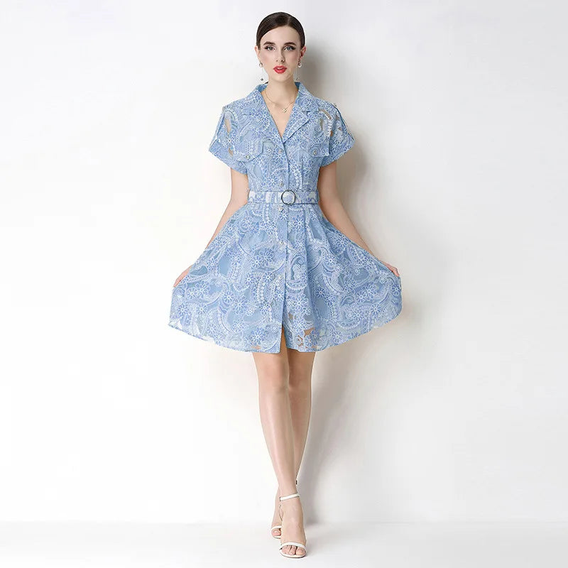 Vestido Celestine™ Em Renda Delicada com Cintura Marcada