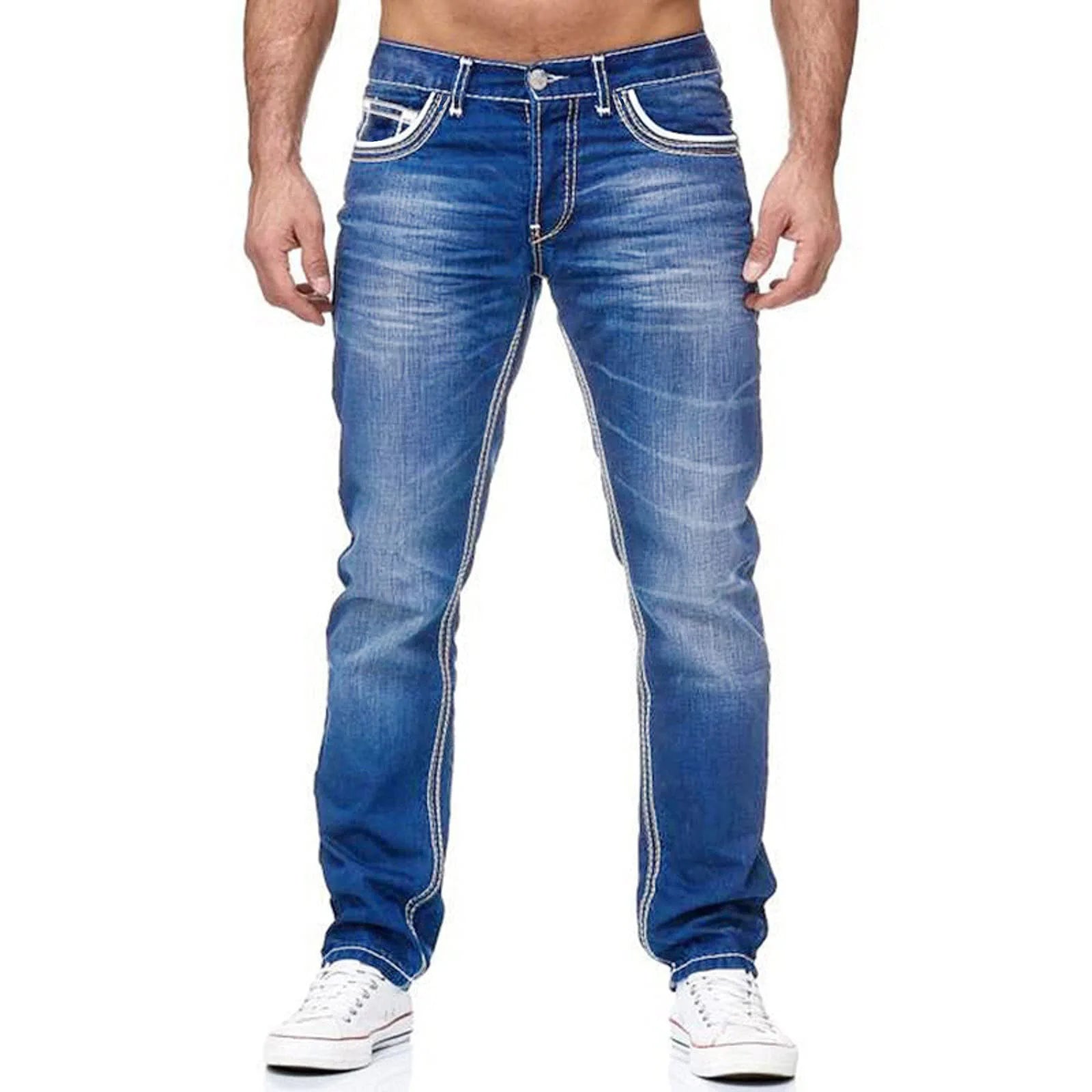 Calça Jeans Castelli™ Com Lavagem Estonada, Costuras Contrastantes E Modelagem Reta / Presença Casual Com Atitude de Homem de Respeito