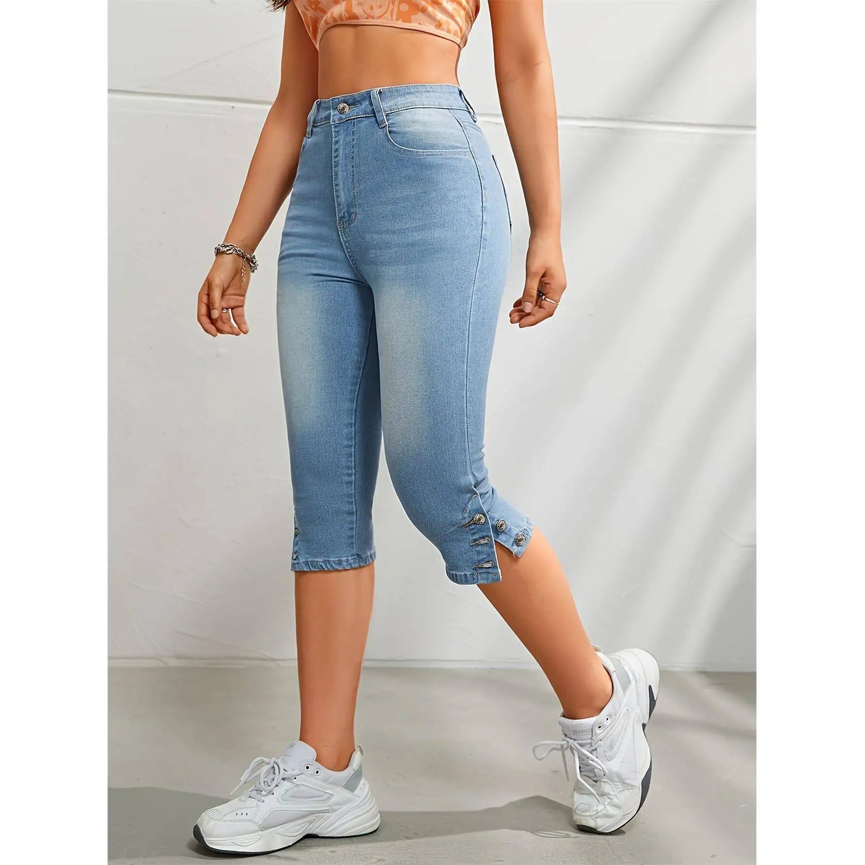 Calça Capri Marena™ com Cintura Alta, Barra Lateral com Botões Ajustáveis e Elasticidade Absoluta