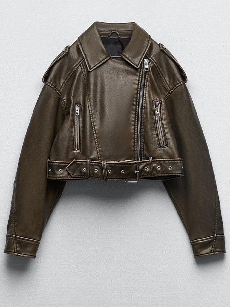 Jaqueta Feminina em Couro P.U com Cinto Primavera - WinterEssence / Uma Combinação Perfeita de Elegância e Versatilidade! - ModernLar