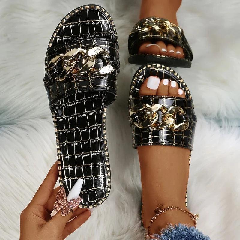 Rasteirinhas CrocoChic™ - Um Toque de Luxo aos Seus Pés! - ModernLar