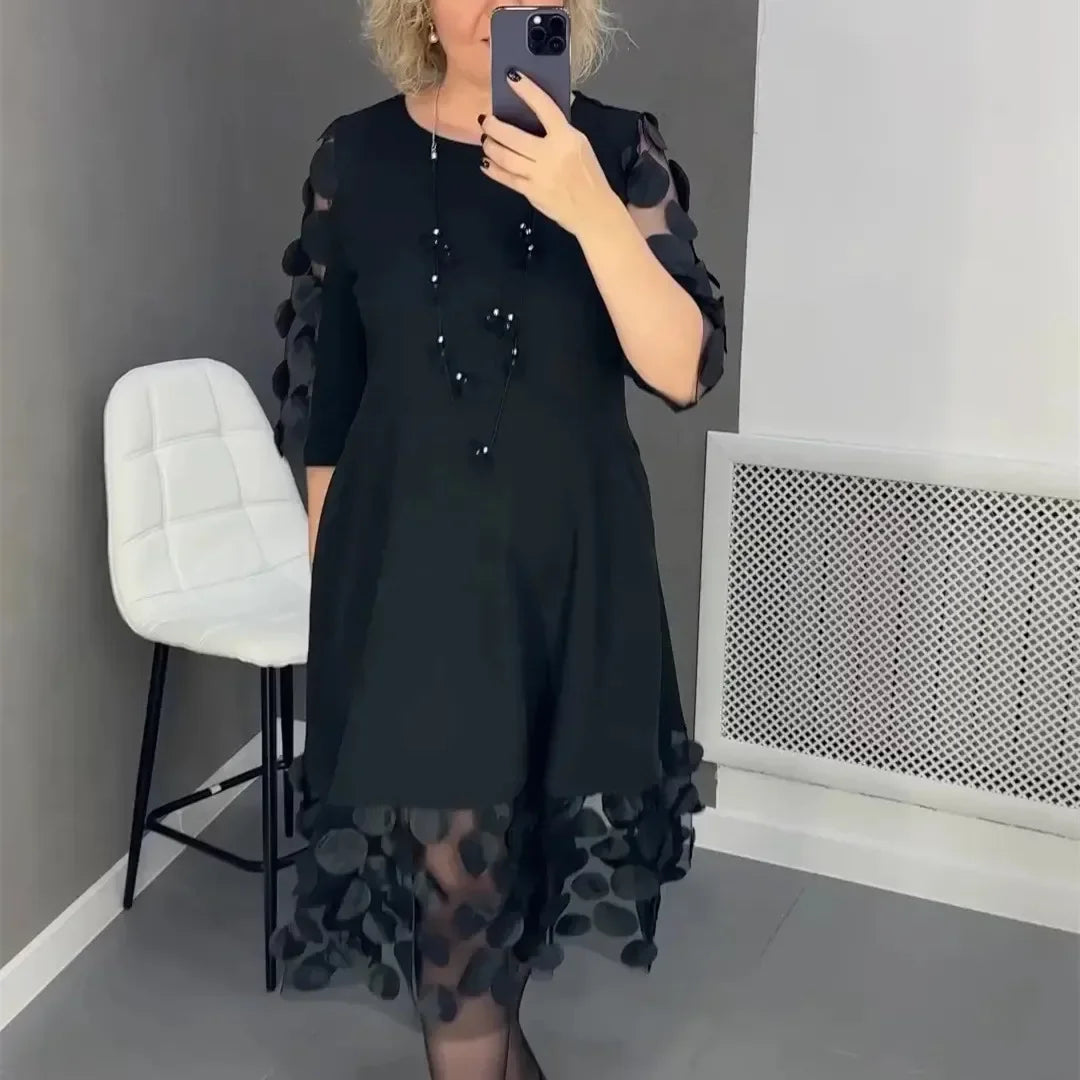 Vestido Elegance Poá™ em Popelina de Algodão com Tule Detalhado / Sofisticação e Charme em Cada Detalhe!