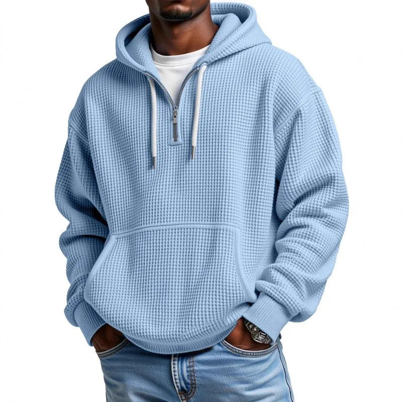 Moletom Miguel™ com Textura Waffle Discreta, Capuz e Meio Zíper