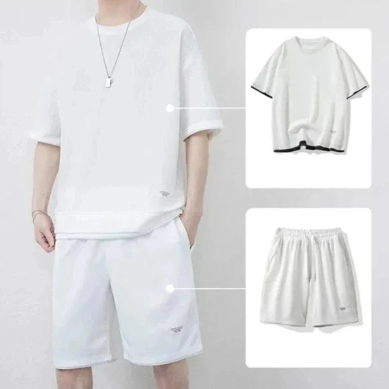 Conjunto Unissex CoolBreeze™ em Seda Gelo com Camiseta + Shorts - ModernLar