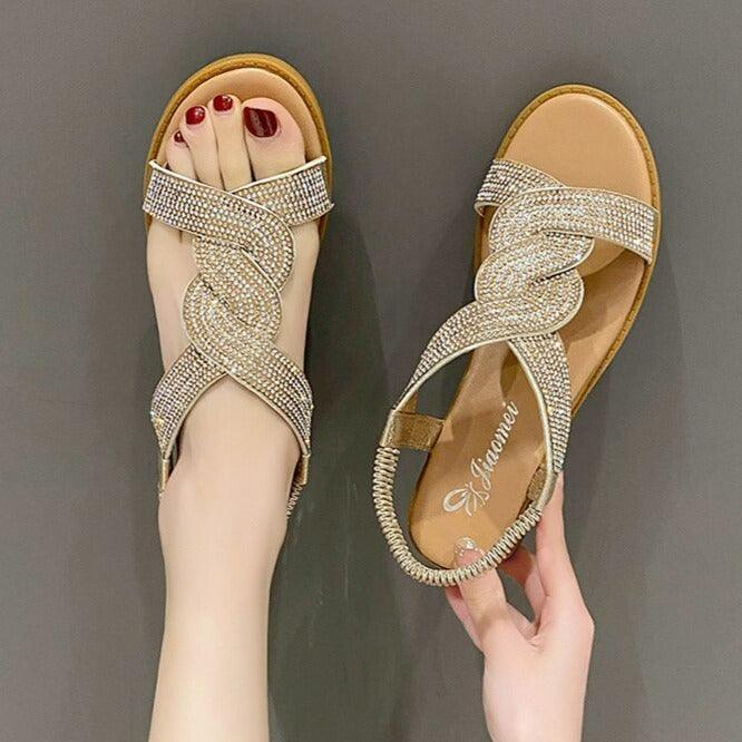 Sandália Rasteirinha Jasmine™ com Aplicação em Strass / A Top em Luxo, Requinte e Conforto Inigualável! - ModernLar