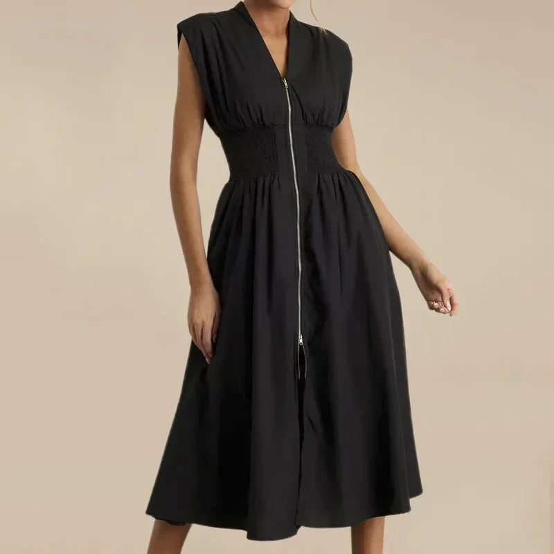 Vestido Valenza™ em Sarja Premium com Cintura Marcada / Corte Preciso, Silhueta Imponente e Estilo Contemporâneo!