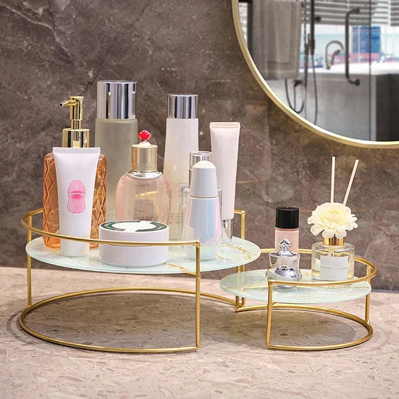 Kit Organizador de Cosméticos Modern Lar™ com Detalhes em Pedra e Dourado / Elegância e Organização Para Seus Cosméticos e Ambientes!