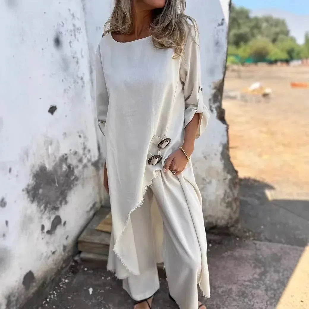 Conjunto Essência™ em Viscose Leve com Design Assimétrico / Para Mulheres que Irradiam Leveza e Elegância Natural!