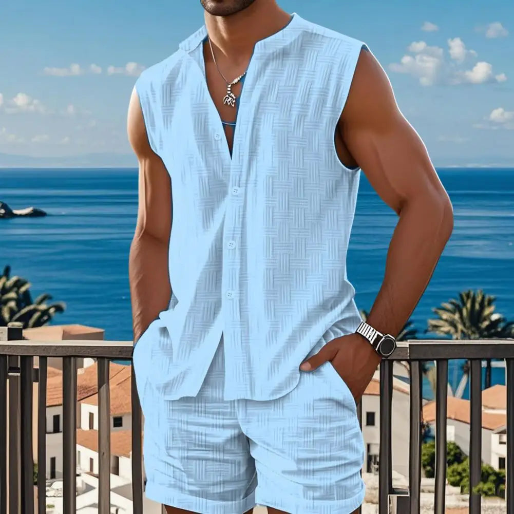 Conjunto Levano™ em Linho de Algodão Com Camisa Sem Mangas E Short De Caimento Leve