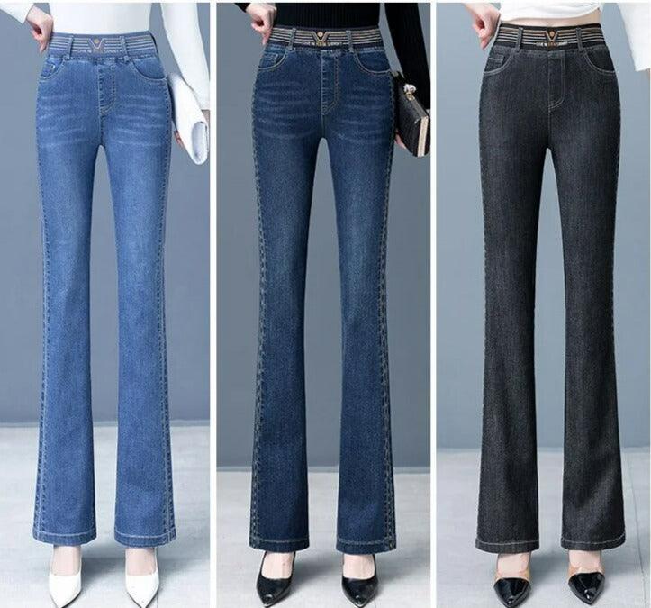 Calça Jeans Flare Amélia™ com Cintura Alta Elástica / A Calça da Mulher se Veste Bem em Todos os Sentidos! - ModernLar