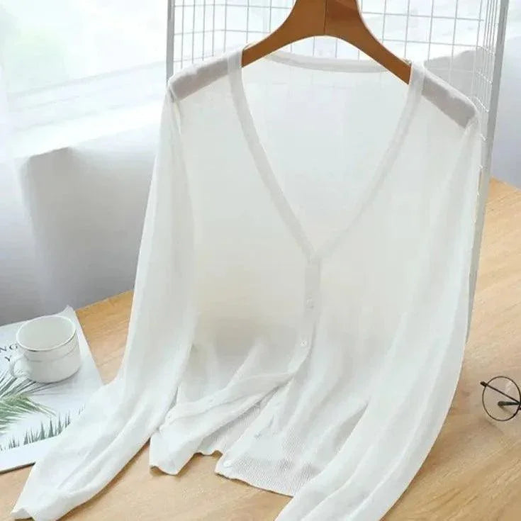 Blusinha Estilo Cardigan AmeliaSunset™ - Moda Verāo Outono com Frescor e Proteção UV - ModernLar