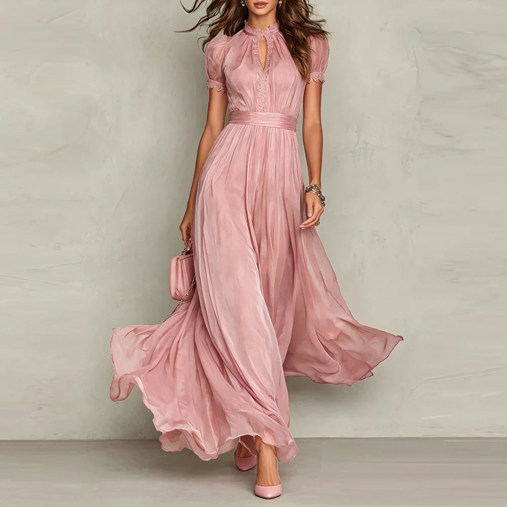 Vestido Eleonora™ com Cintura Marcada e Gola Alta / Movimento Elegante Que Acompanha Cada Passo.