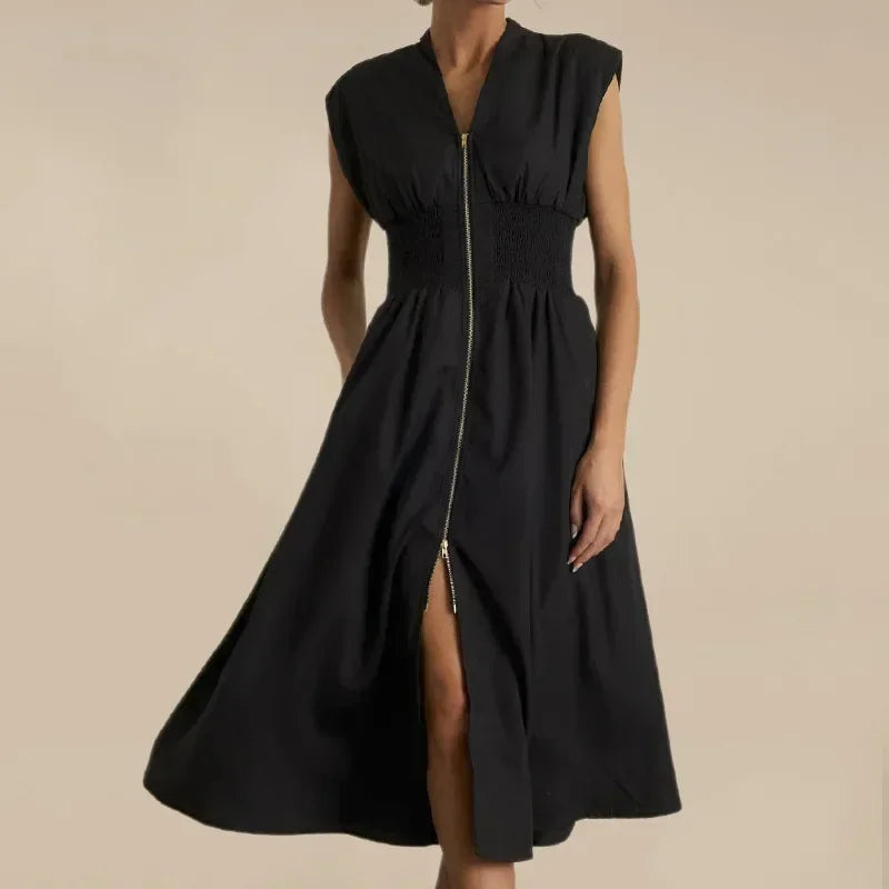 Vestido Valenza™ em Sarja Premium com Cintura Marcada / Corte Preciso, Silhueta Imponente e Estilo Contemporâneo!