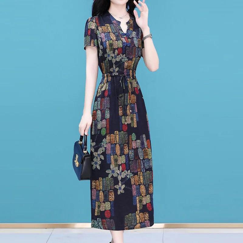 Vestido Mosaico Encantado™ com Caimento Soltinho Encantador / Estampa Artística para um Estilo Incomparável!