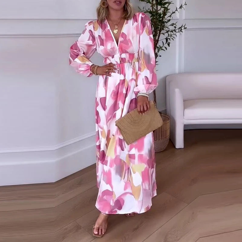 Vestido Fiorenza™ em Viscose Acetinada com Mangas Bufantes / Leveza, Cor e Feminilidade em Cada Movimento!