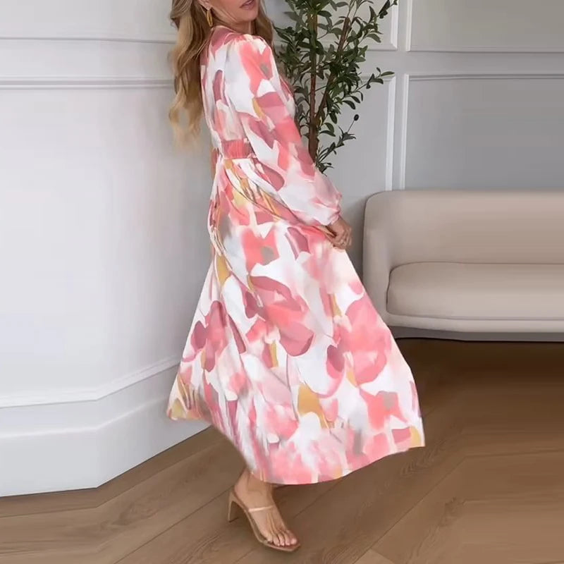 Vestido Fiorenza™ em Viscose Acetinada com Mangas Bufantes / Leveza, Cor e Feminilidade em Cada Movimento!