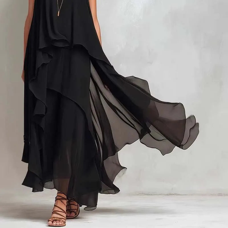 Vestido Emanuela™ com Sobreposição Elegante e Comprimento Longo / Leveza Para Ocasiões Especiais