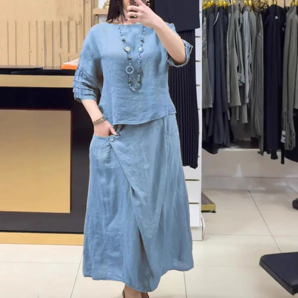 Conjunto Bellarive™ Com Blusa Ampla e Saia Transpassada