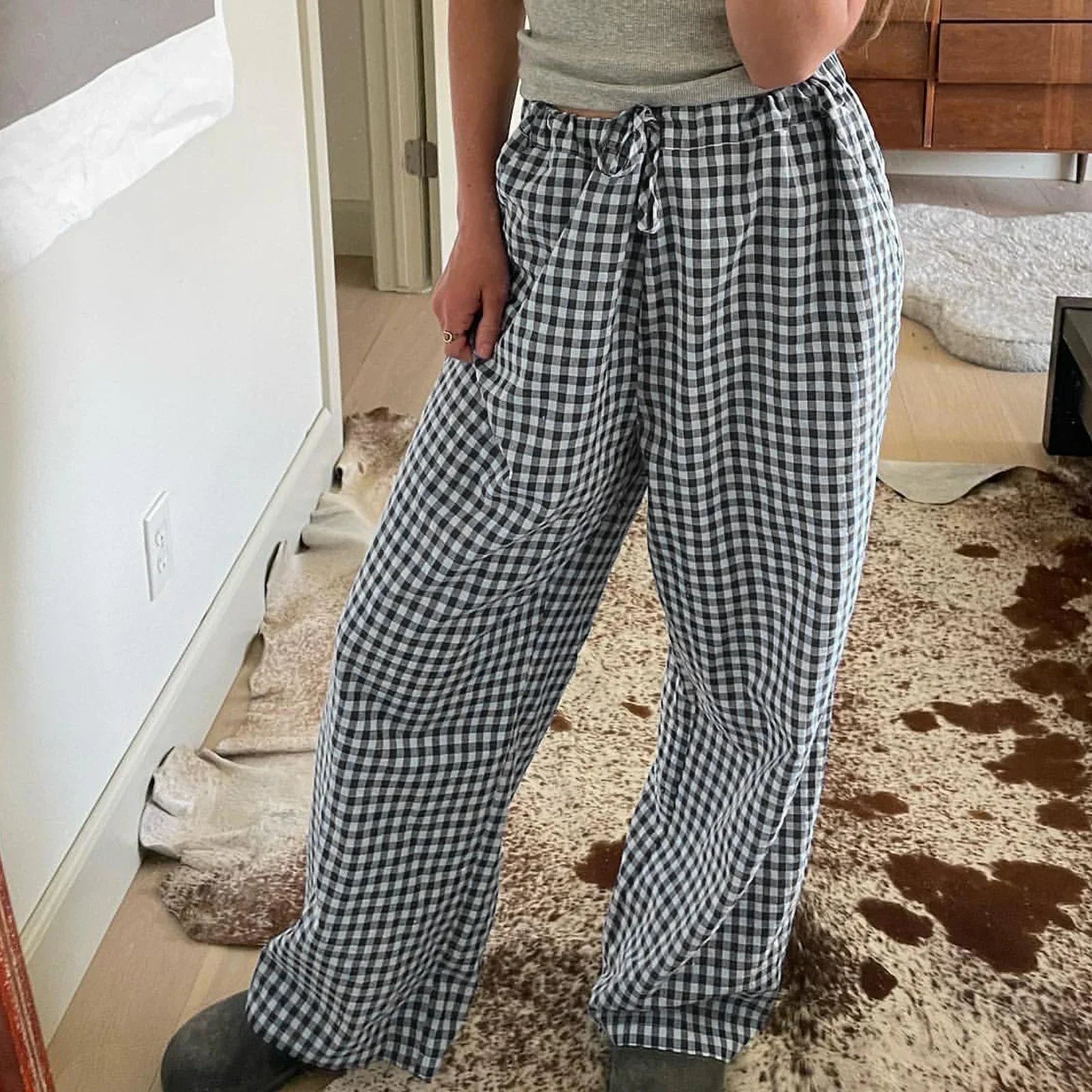 Calça Xadrez Serena™ em Algodão Macio / Conforto e Charme para seus Momentos de Relaxamento!