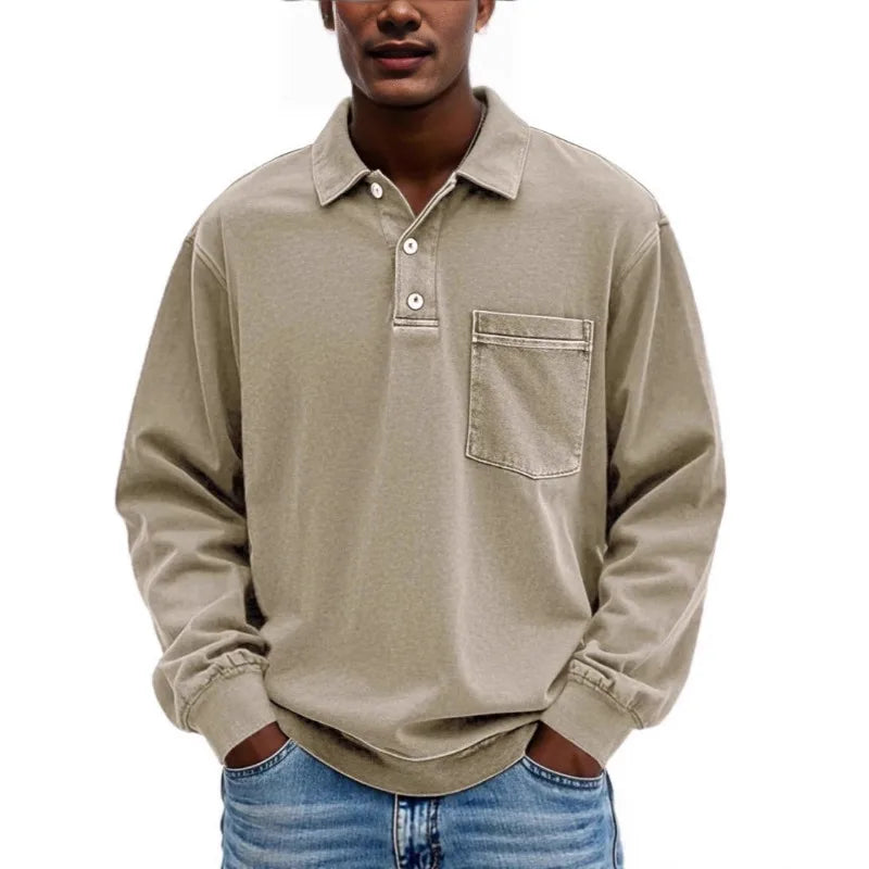 Camisa Polo Weston™ com Manga Longa e Bolso Frontal / Um Visual Vintage com Presença Masculina